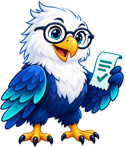 The UnicoBooks eagle holding a checked receipt
